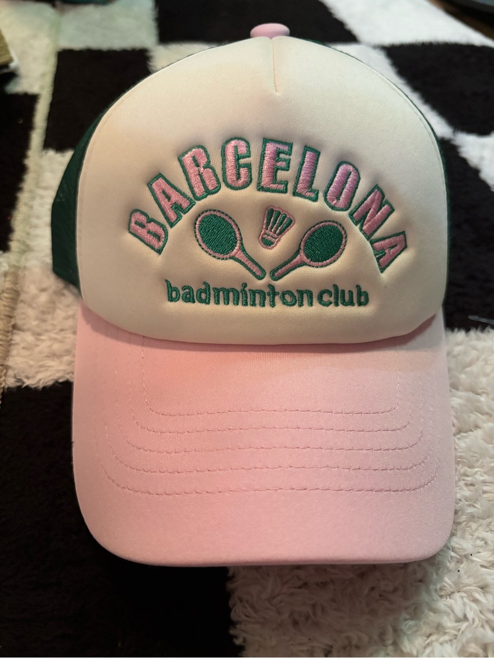 No Boundaries Pink Bill Green Mesh Trucker Hat